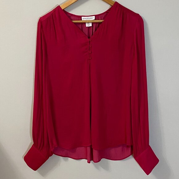 NWOT Cupcakes and Cashmere Red Satin Blouse with Long Sleeves - Picture 10 of 13
